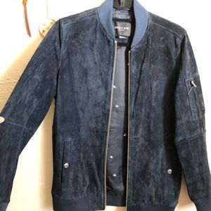 Navy blue suede obey jacket.